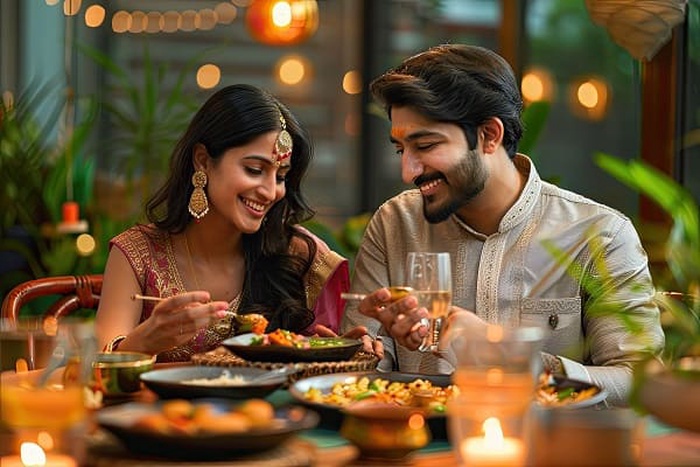 A couple is eating delicious indian food